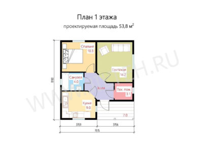 «Среда-2» 53,8м², с крыльцом 7м²